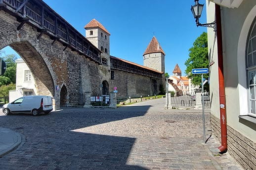 Cobbled streets and stone bridge. Tallinn, Estonia
